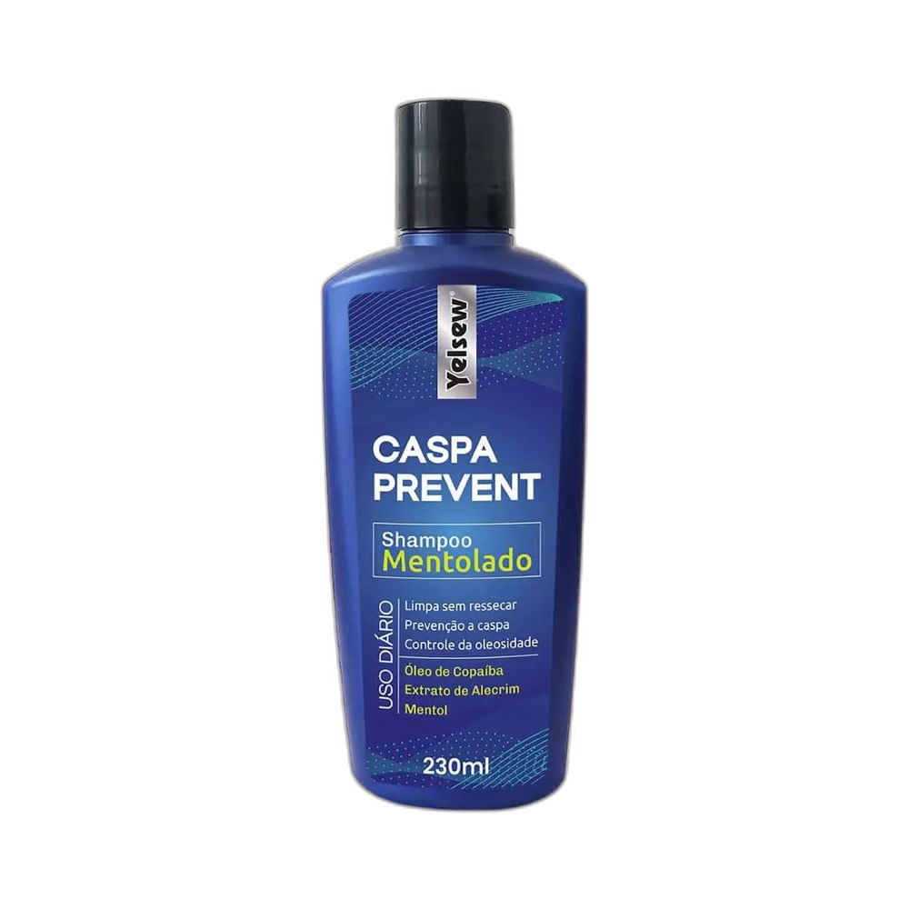 Shampoo Yelsew Mentolado Caspa Prevent 230ml em destaque sobre fundo branco.
